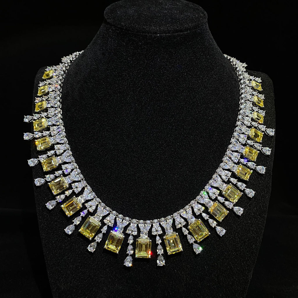 Inlaid with yellow emeralds and pear-shaped cubic zirconia 925 sterling silver Necklace