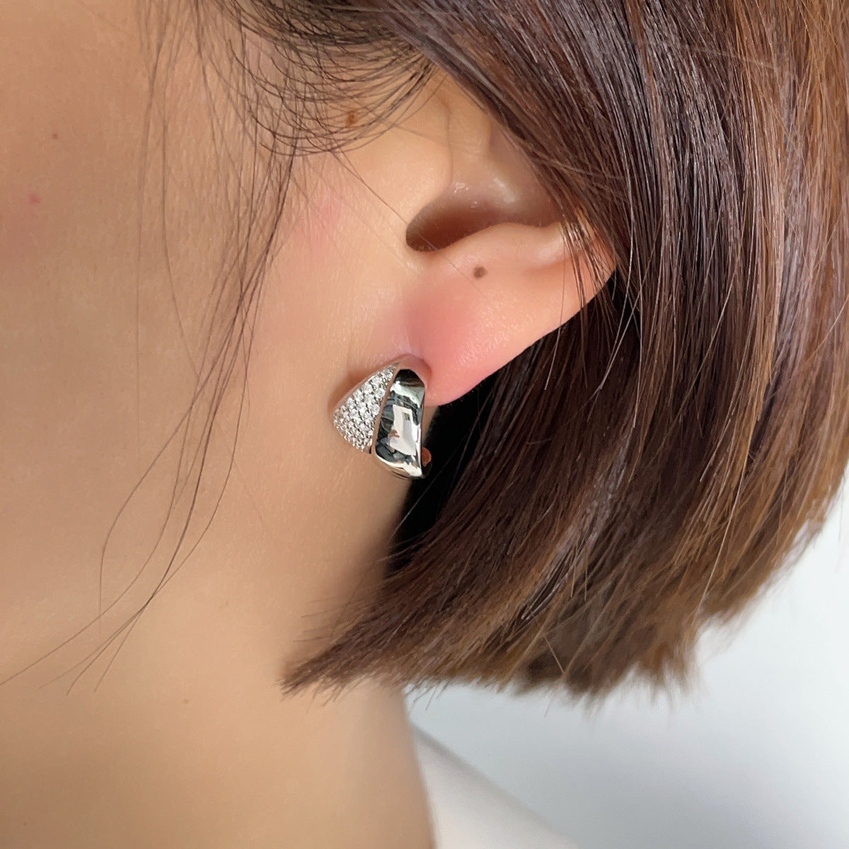 Elegant Geometric Design White Gold Cubic Zirconia 925 Sterling Silver Earrings