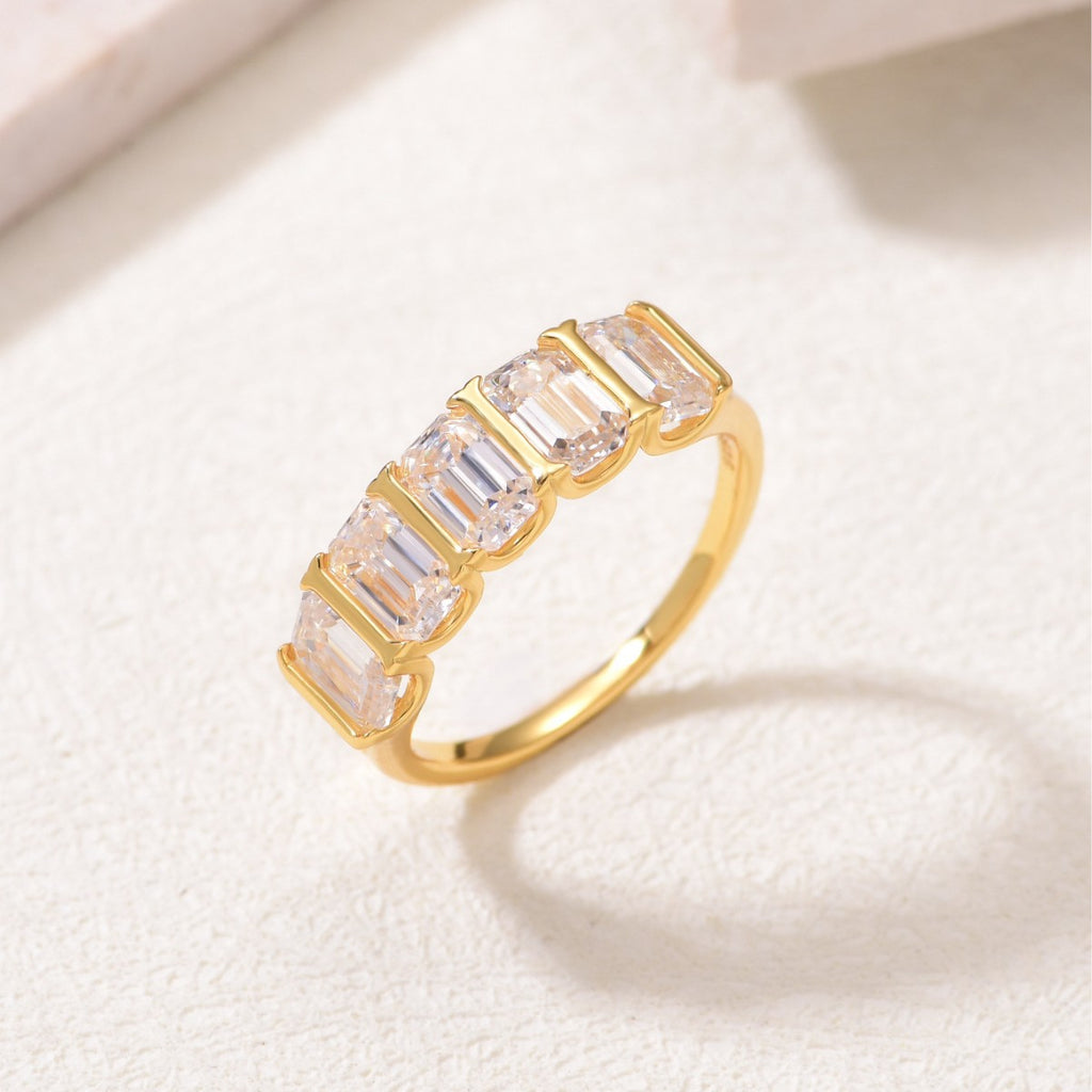 Five Stone Geometric Moissanite Ring 925 Sterling Silver Rectangular Trapezoid Cut Full Row Band Ring White Gold Yellow Gold Modern Fashion Wedding Party Anniversary Gift