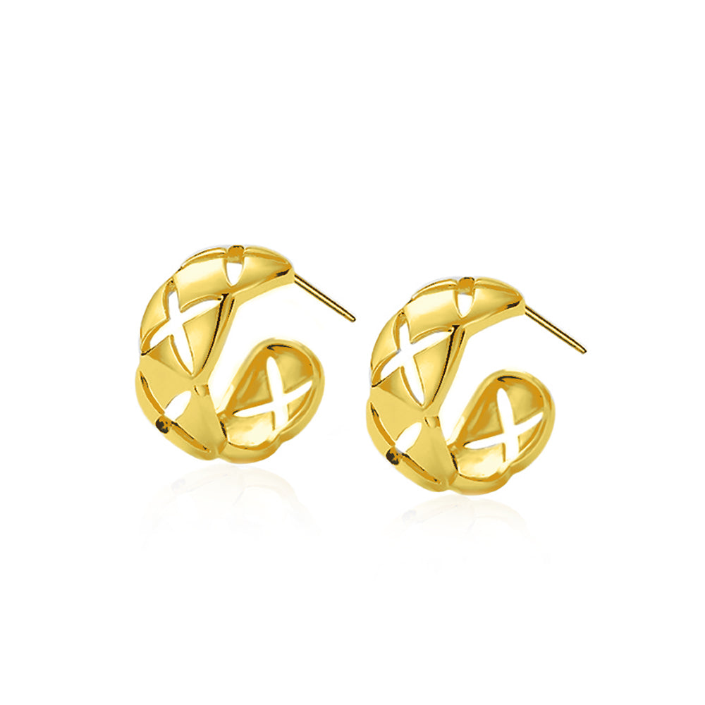 Classic Design  Quilted Pattern Luxury Statement Jewelry S925 Sterling Silver Hoop Earrings