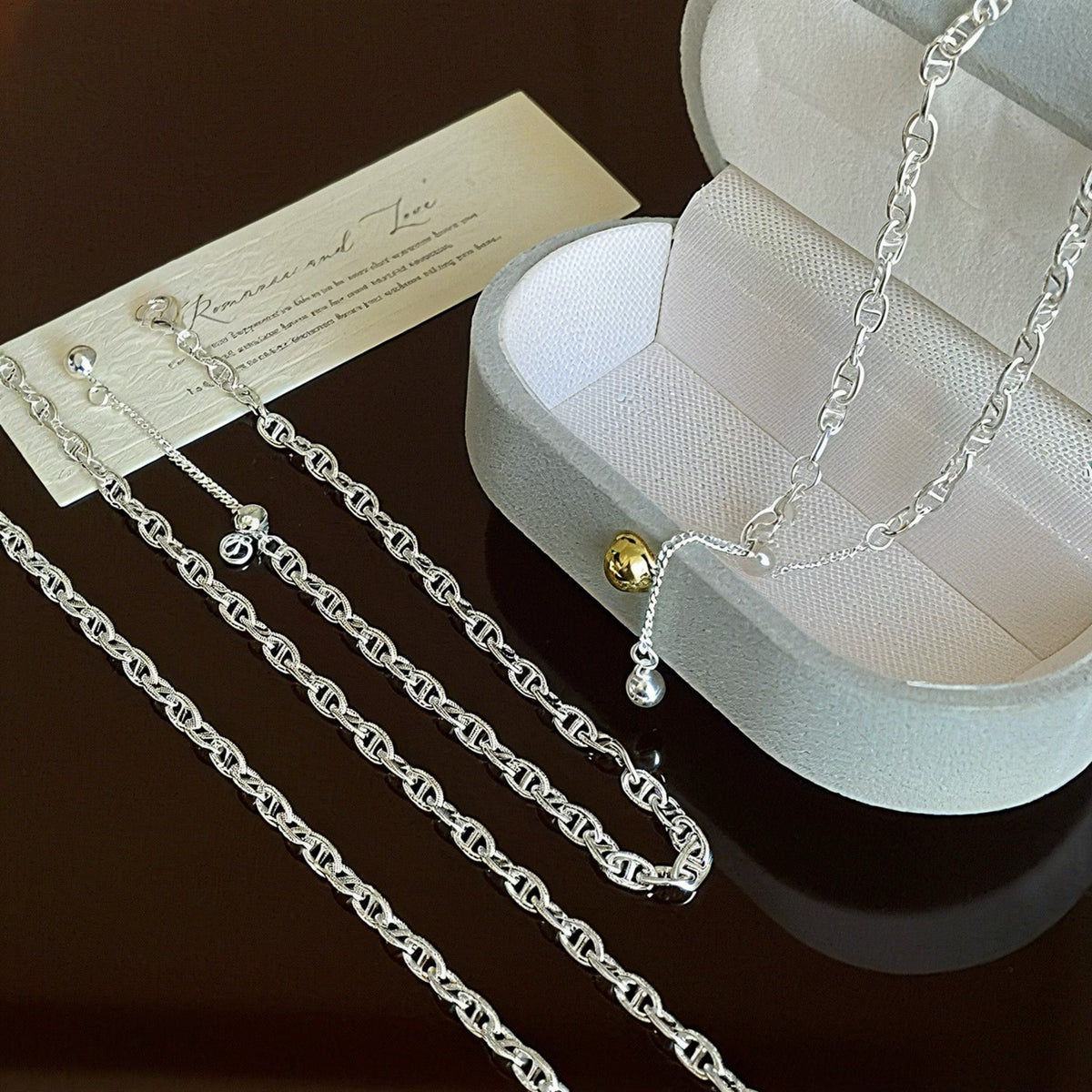 925 Sterling Silver Geometric Pig Nose Adjustable Sliding Chain Bracelet