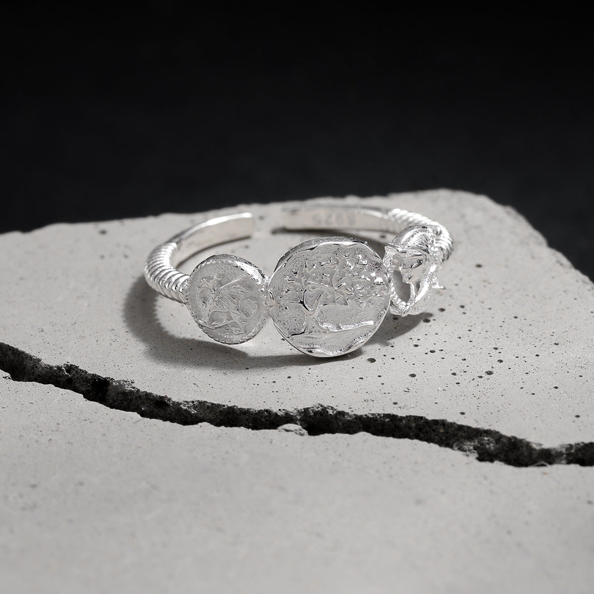 Vintage Ancient Coin Relief Portrait 925 Sterling Silver Adjustable Ring