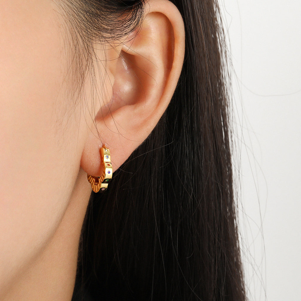 Women Fashion Jewelry Chic 999 Pure Silver Colorful CZ Hollow Four Leaf Clover Lucky Hoop Earrings