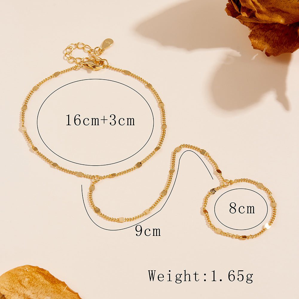 Honey Moon Shining Glitter Chain 925 Sterling Silver Bracelet Ring Set