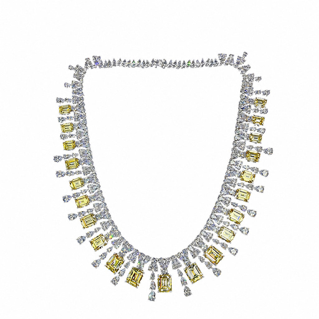 Inlaid with yellow emeralds and pear-shaped cubic zirconia 925 sterling silver Necklace