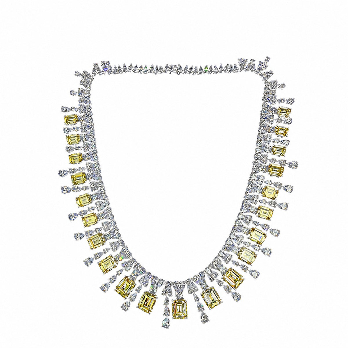 Inlaid with yellow emeralds and pear-shaped cubic zirconia 925 sterling silver Necklace