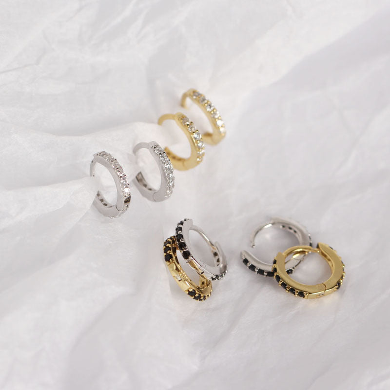 Office Micro Setting CZ Lines 925 Sterling Silver Hoop Earrings