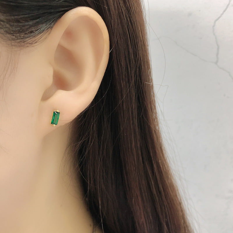 Simple 925 Sterling Silver Earrings with Rectangular Geometric Zirconia Cubes Stud Earringsgant Fashion Jewelry Gift