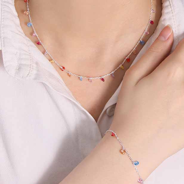 Beautiful Colorful Round CZ 925 Sterling Silver Necklace
