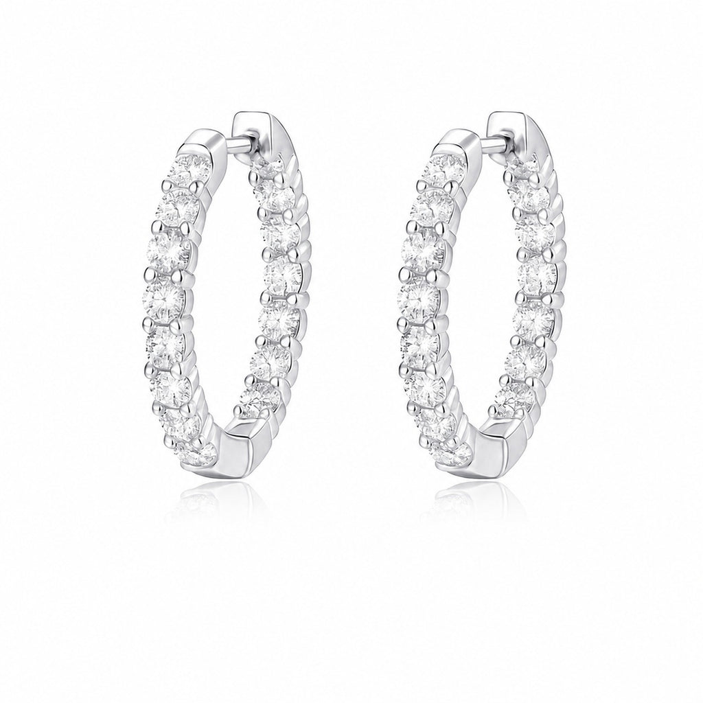 Geometric Round Hoop Moissanite 925 Sterling Silver Full Eternity Circle Huggie Earrings