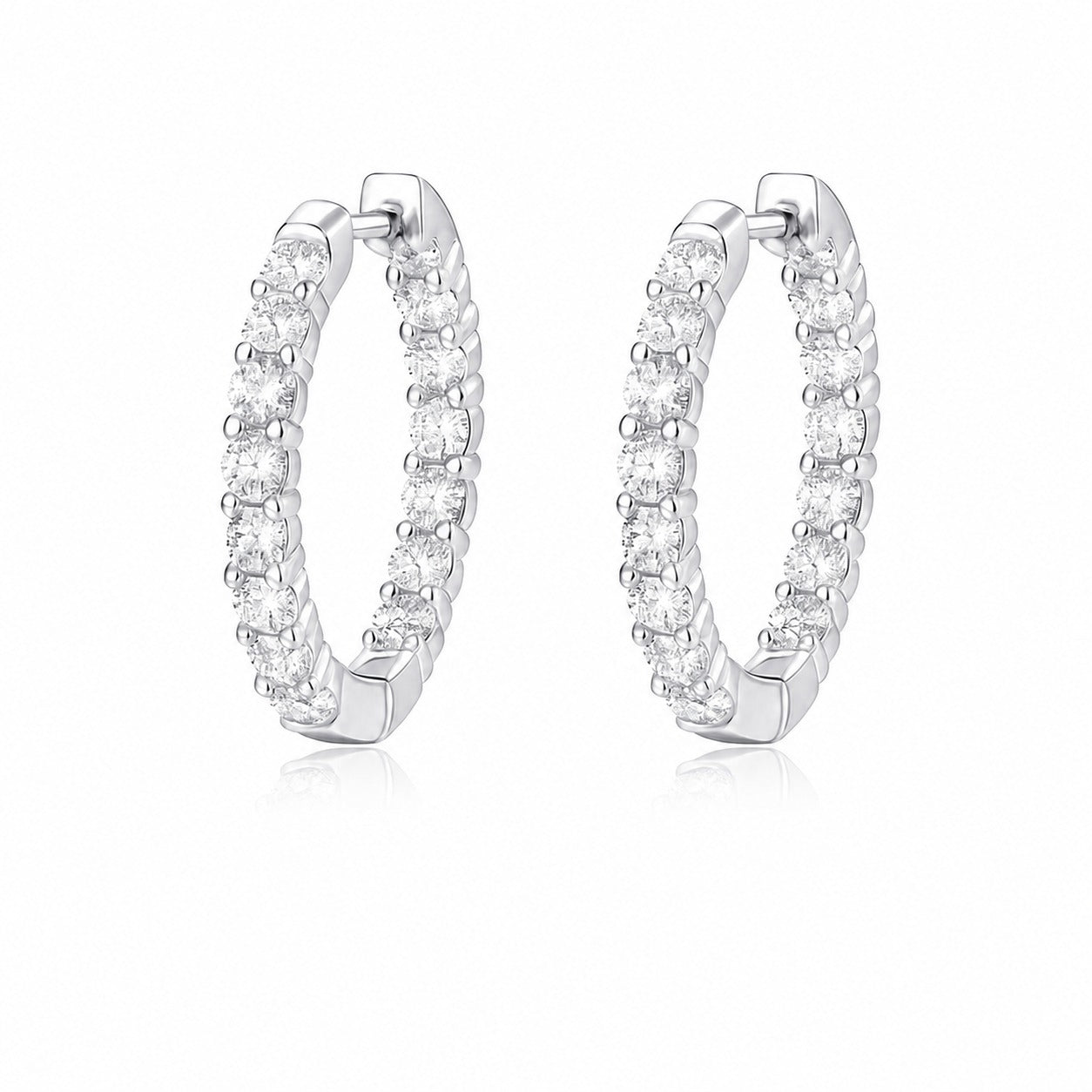 Geometric Round Hoop Moissanite 925 Sterling Silver Full Eternity Circle Huggie Earrings
