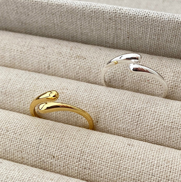 Elegant Water Drop Design Adjustable Women Minimalist Modern  925 Sterling Silver Open Ring