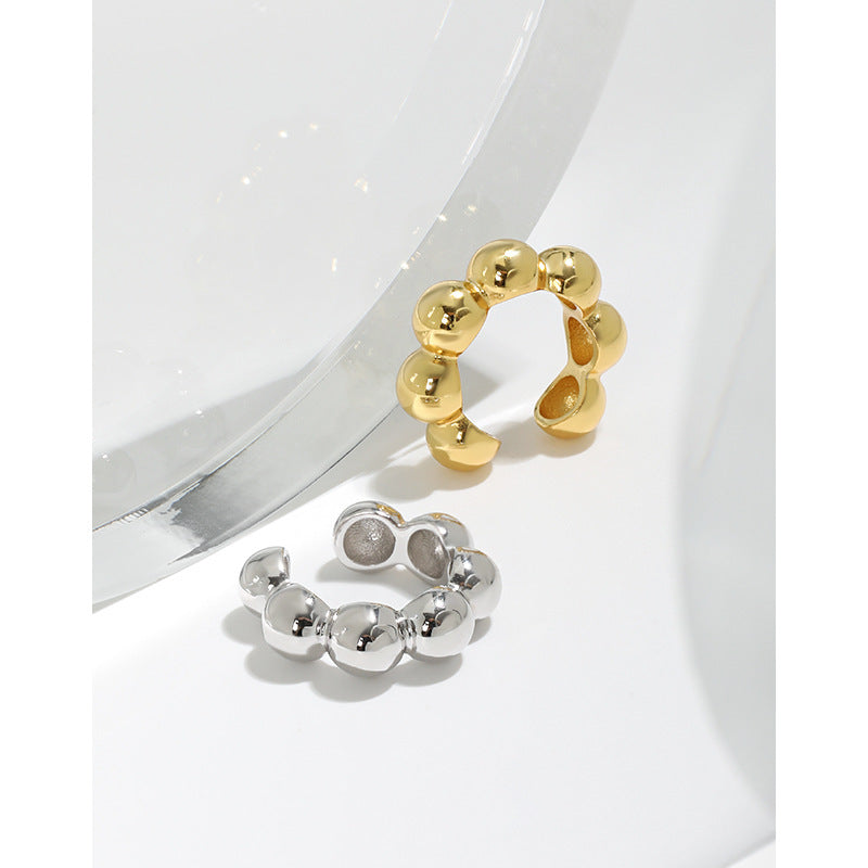 Geometric Round Bead No Piercing S925 Sterling Silver Ear Cuff Clip Earrings（Single）