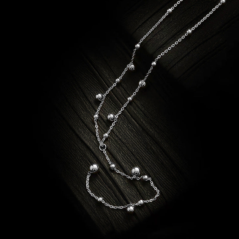 Pure Metal Geometric Tassel Bead Drop Y Necklace  925 Sterling Silver Long Flowing Chain Necklace
