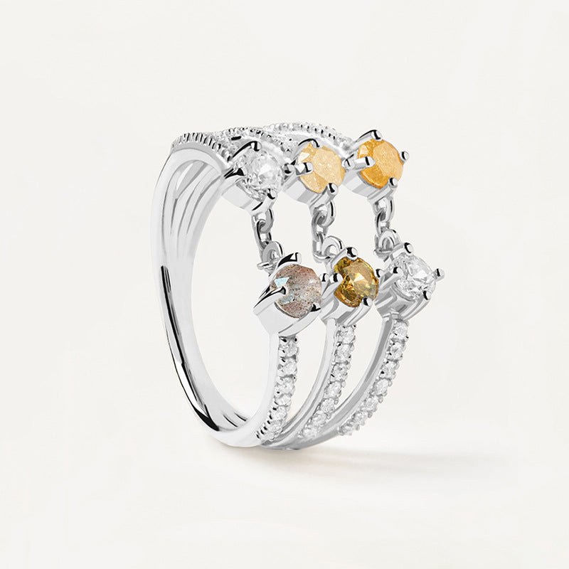 925 Sterling Silver Geometric Cubic Zirconia Multi Band Open Adjustable Ring