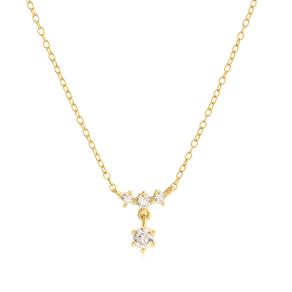 Snowflake Inspired Cubic Zirconia Drop 925 Sterling Silver Delicate Clavicle Chain Necklace