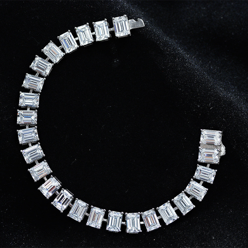 Clear Emerald Cut High Carbon Diamond S925 Silver Tennis Bracelet Rectangular 5mm x 7mm Stone Line Bracelet Elegant Fashion Classic Bracelet With Box Clasp Wedding Party Anniversary Gift