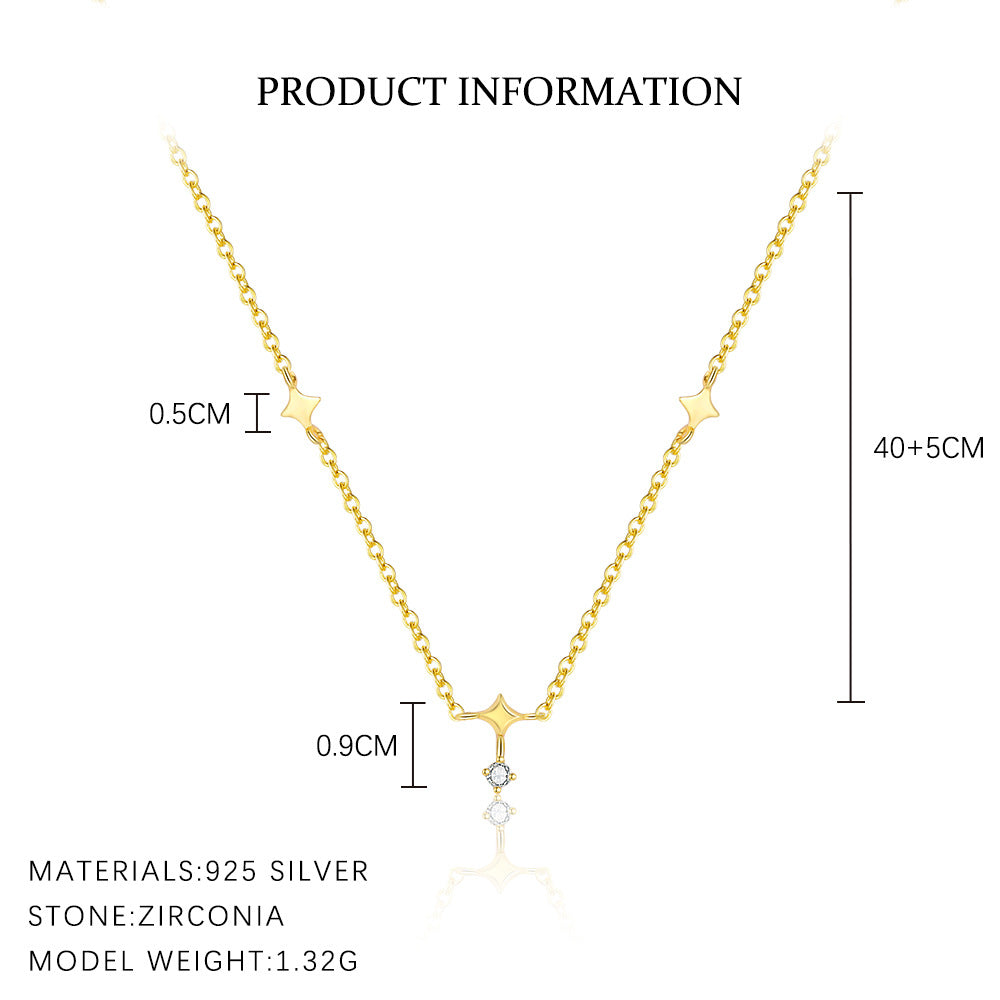 Girl CZ Geometry Hollow Star Flower Leaves 925 Sterling Silver Necklace