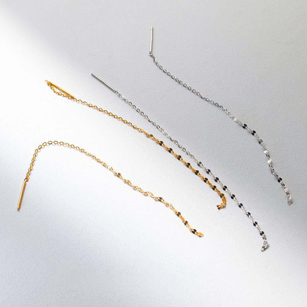 Minimalist Chain Threader S925 Sterling Silver Long Tassel Ear Line Drop Earrings