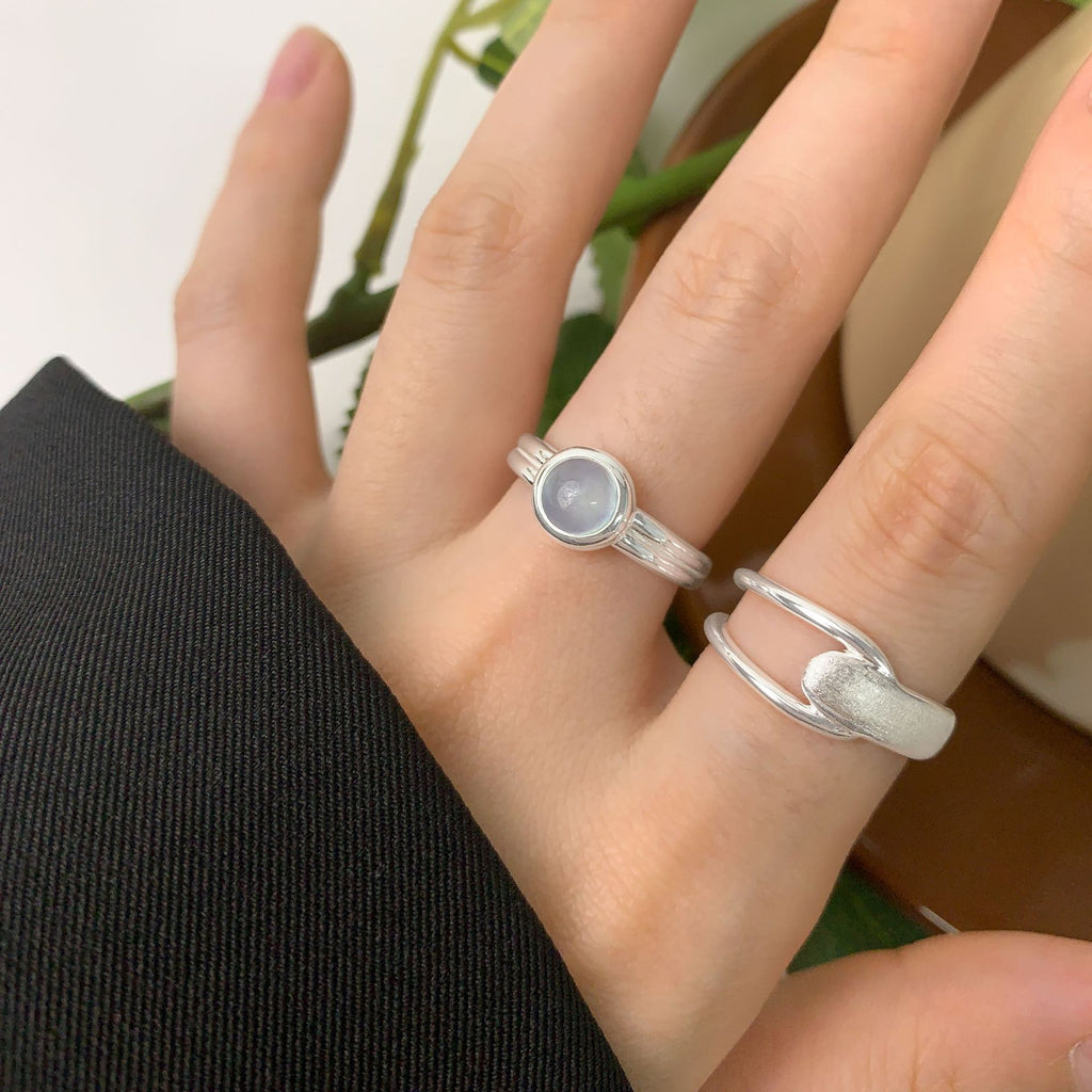 Simple Rond Natural Aquamarine 925 Sterling Silver Adjustable Ring