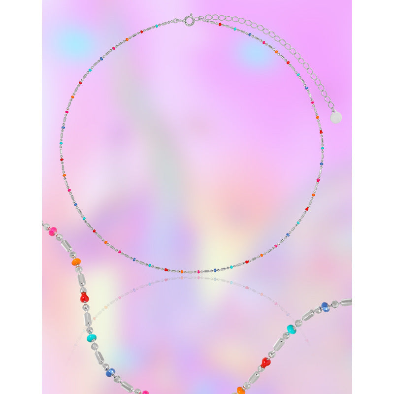 Colorful Epoxy Beaded 925 Sterling Silver Mini Delicate Necklace