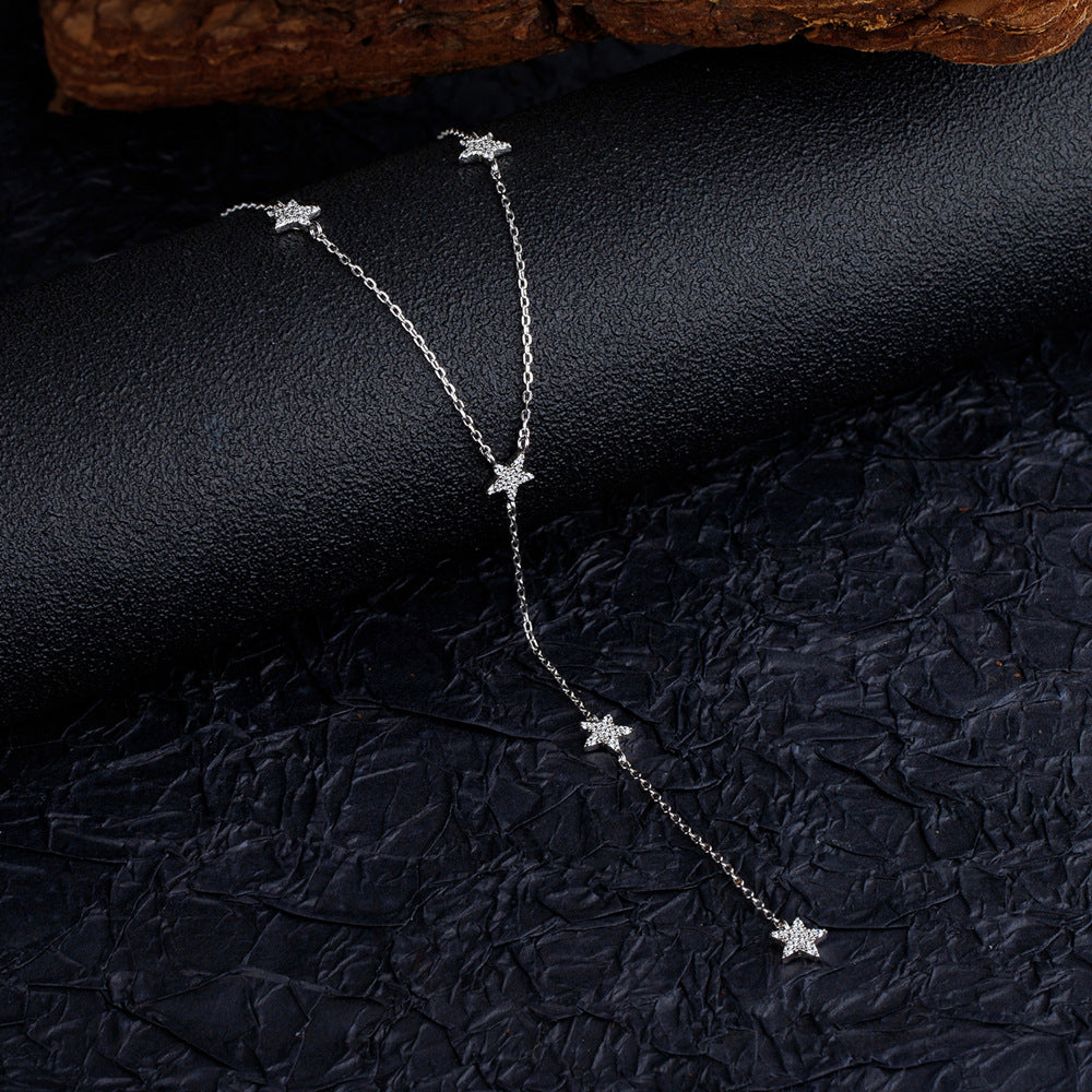 Star Tassel Lariat Necklace White Gold Color S925 Sterling Silver Long Y Necklace