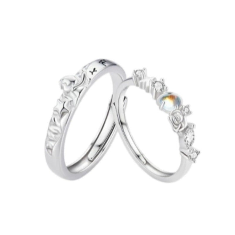 Little Prince & Rose Matching Bands for Men Women Romantic Silver S925 Sterling Silver Couple Rings
