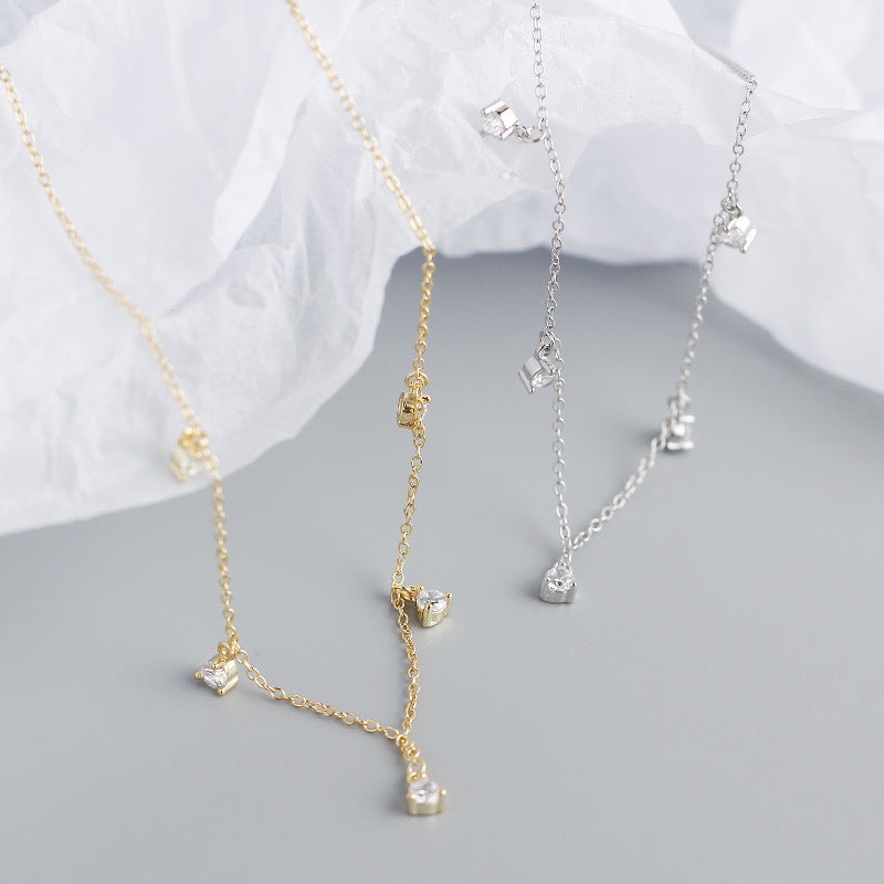 Elegant Geometry Round CZ Tassels 925 Sterling Silver Necklace