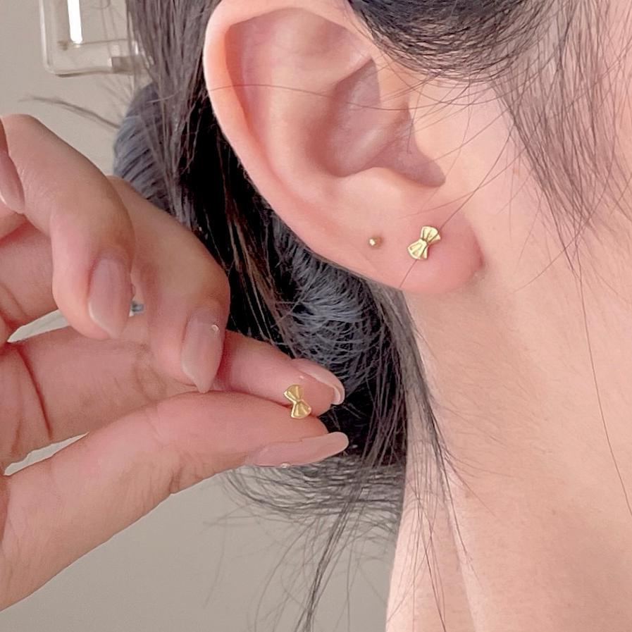 Girl Cute Mini Bow-Knot 925 Sterling Silver Stud Earrings