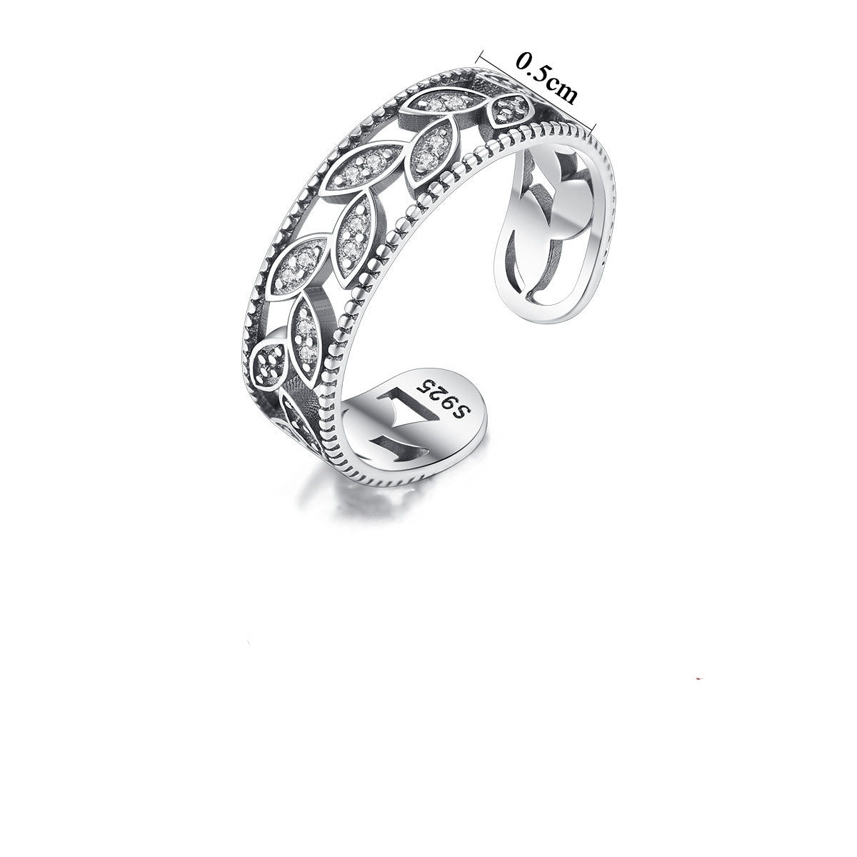Vintage CZ Leaves 925 Sterling Silver Adjustable Ring