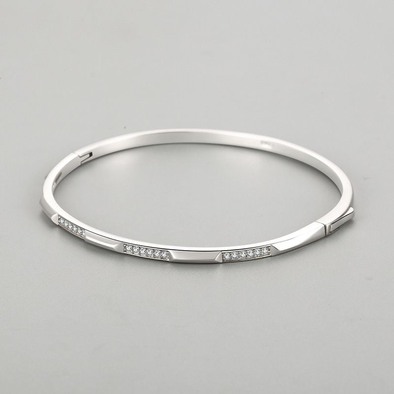 Simple Micro Setting CZ 925 Sterling Silver Open Bangle