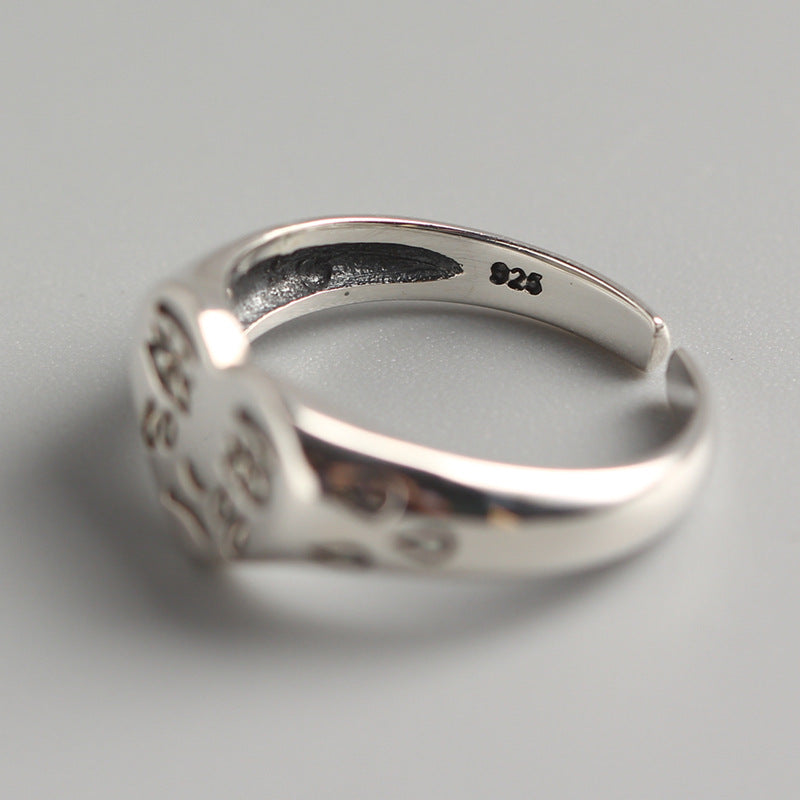 Vintage Heart Shape Crying Face 925 Sterling Silver Adjustable Ring