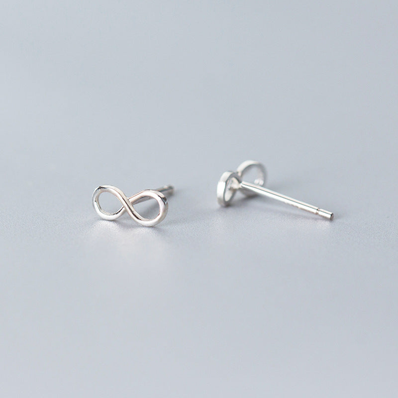 Minimalist Pure Metal Infinity Symbol S925 Silver Stud Earrings