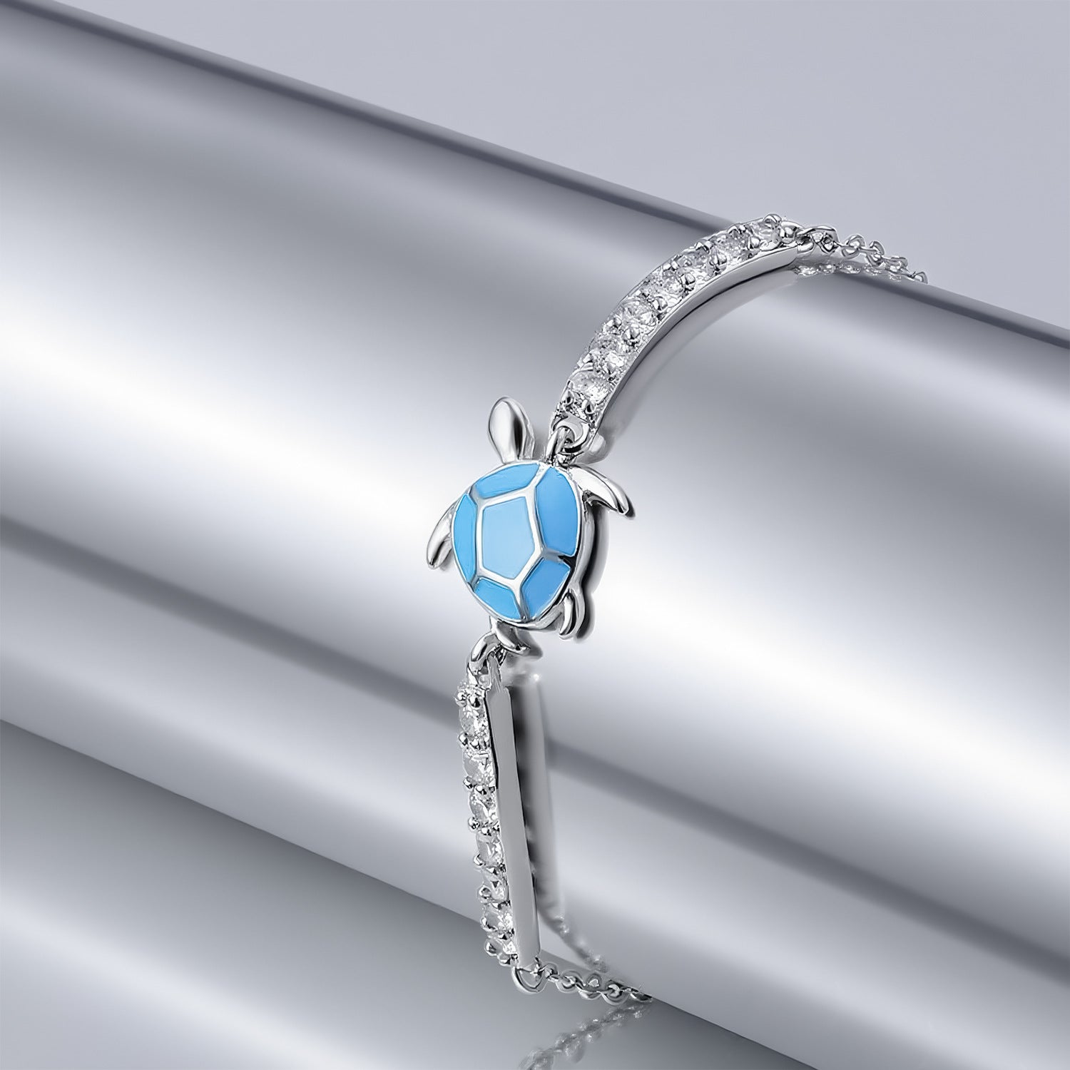 Blue sea turtle cubic zirconia cute animal 925 sterling silver chain Bracelet