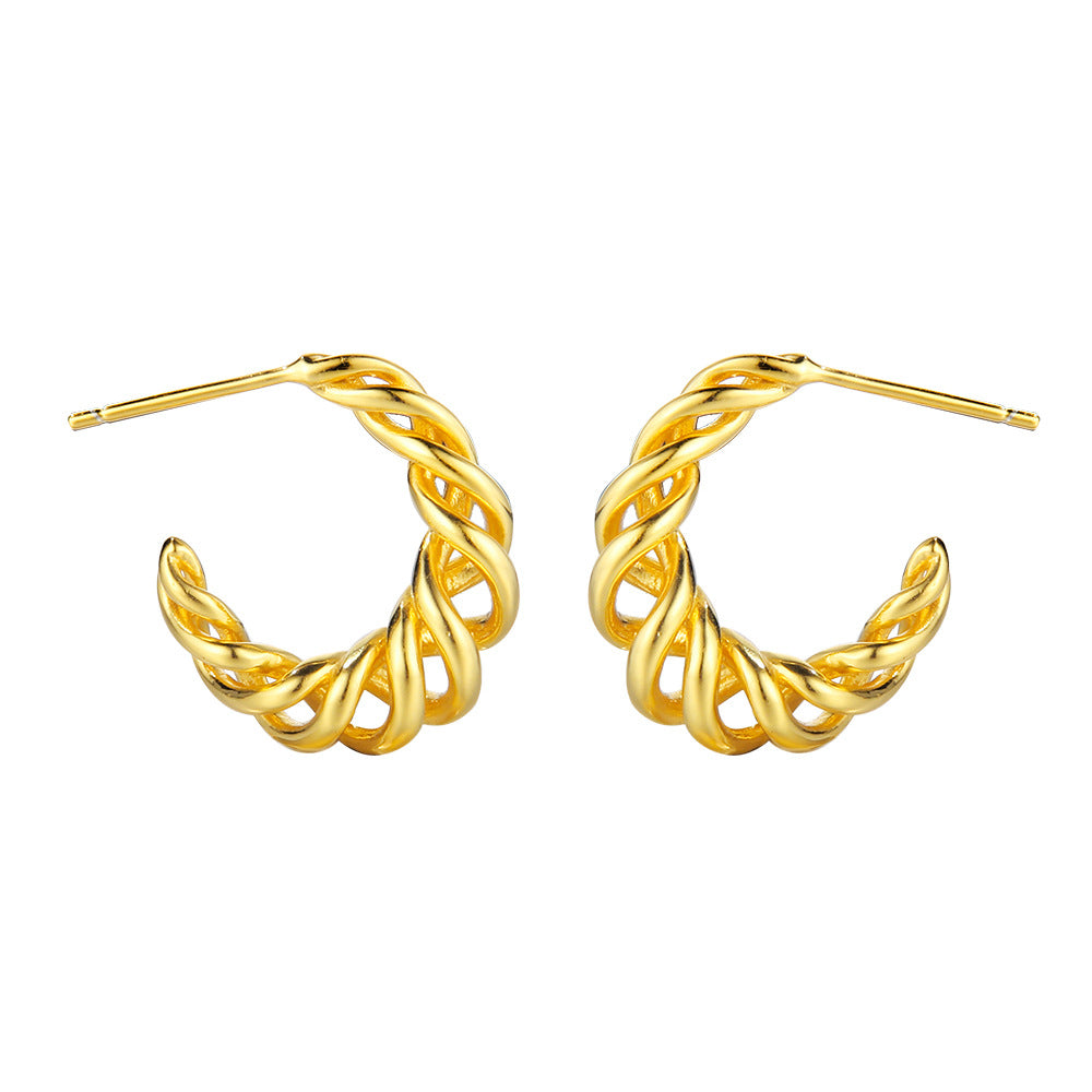 Casual Twisted Lines C Shape 925 Sterling Silver Stud Earrings