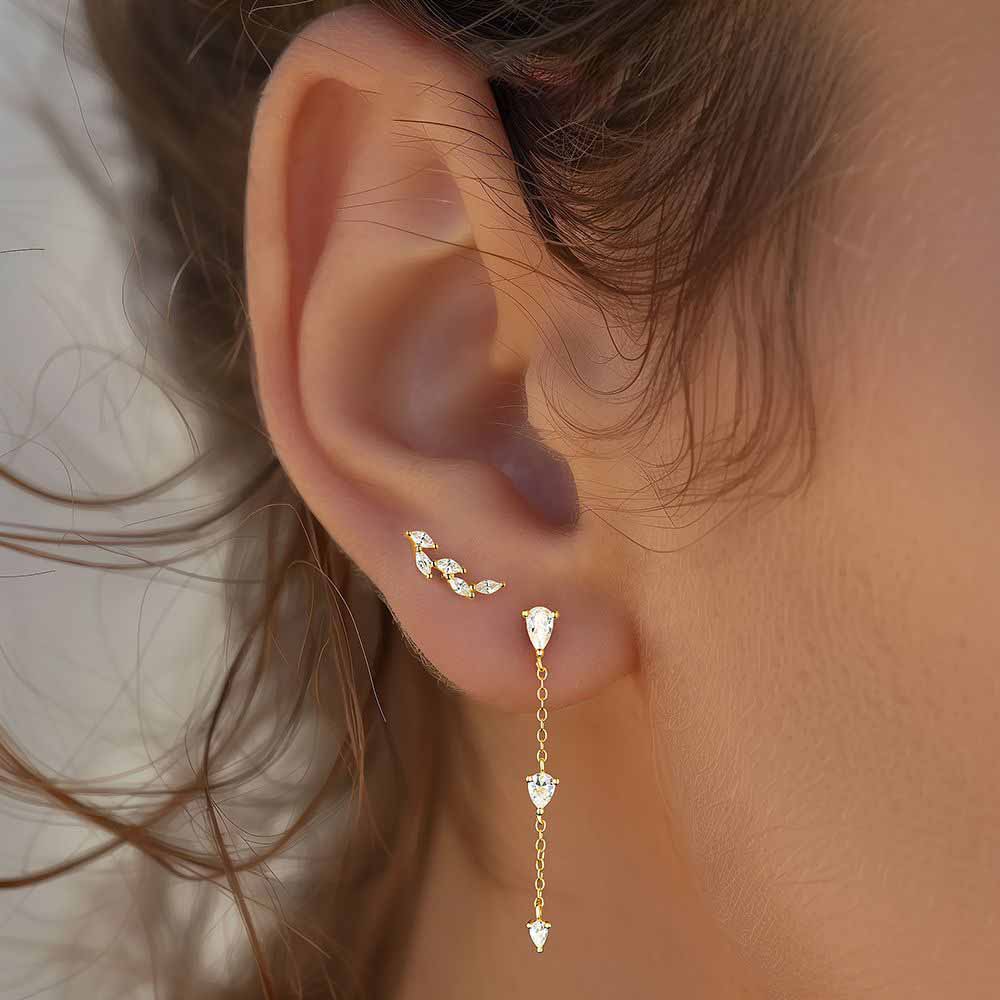 Fashion Golden CZ Tree Branch 925 Sterling Silver Stud Hoop Dangling Earrings Set