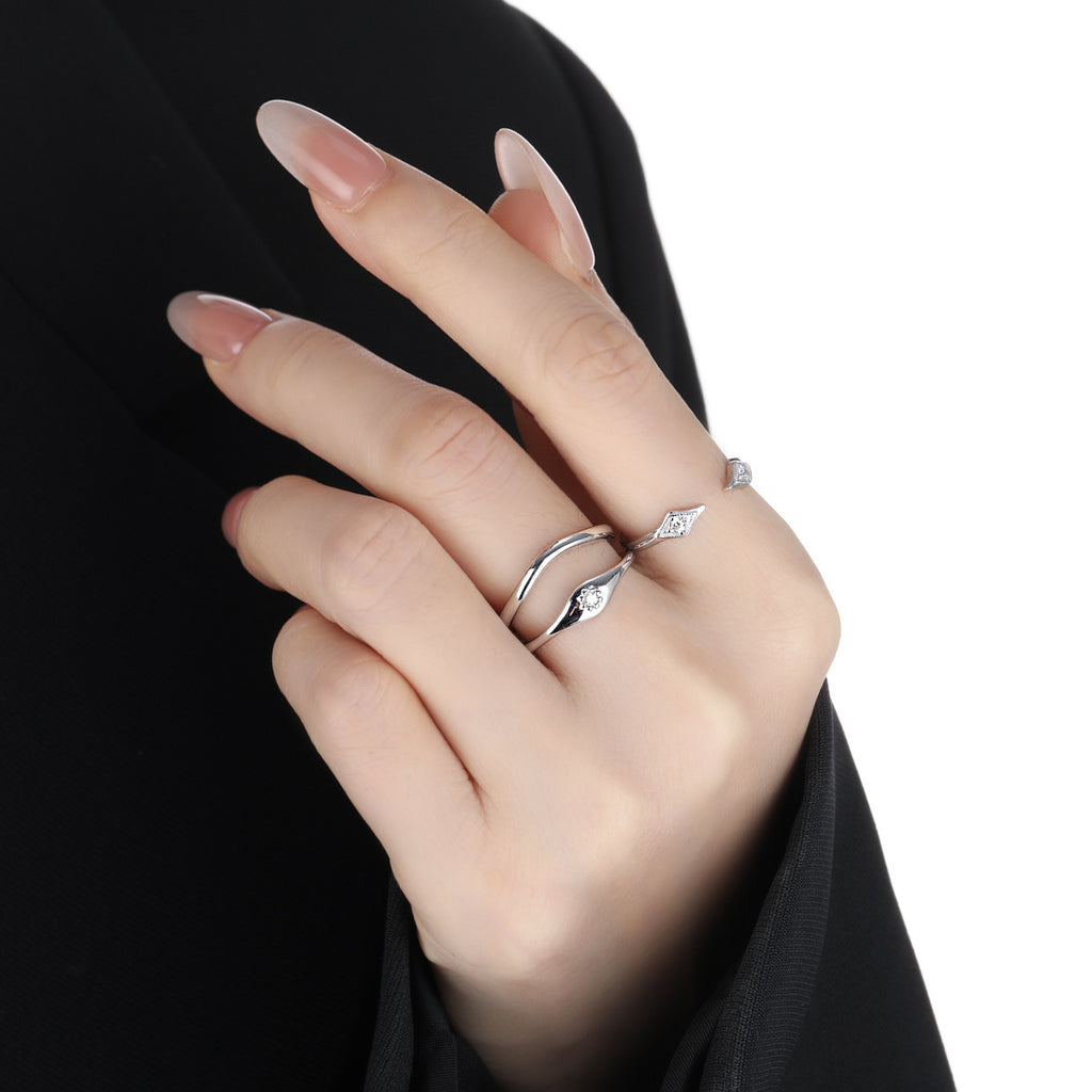 Minimalist Modern Elegant Fashion Clear Cubic Zirconia 925 Sterling Silver Adjustable Open Ring
