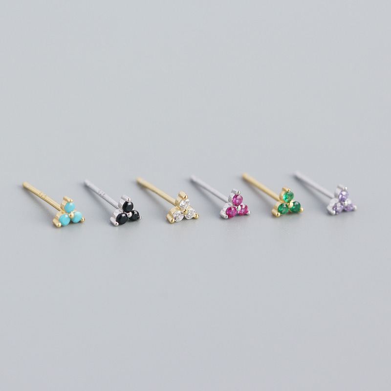 Cute Mini CZ Lucky Three Leaf Clover 925 Sterling Silver Stud Earrings