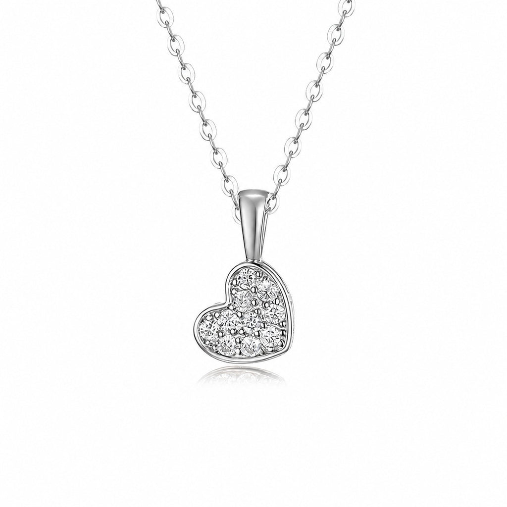 Heart Shape White Moissanite Pave Cluster 925 Sterling Silver Necklace