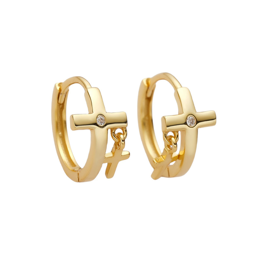 Holiday Mini CZ Large Small Cross 925 Sterling Silver Hoop Earrings
