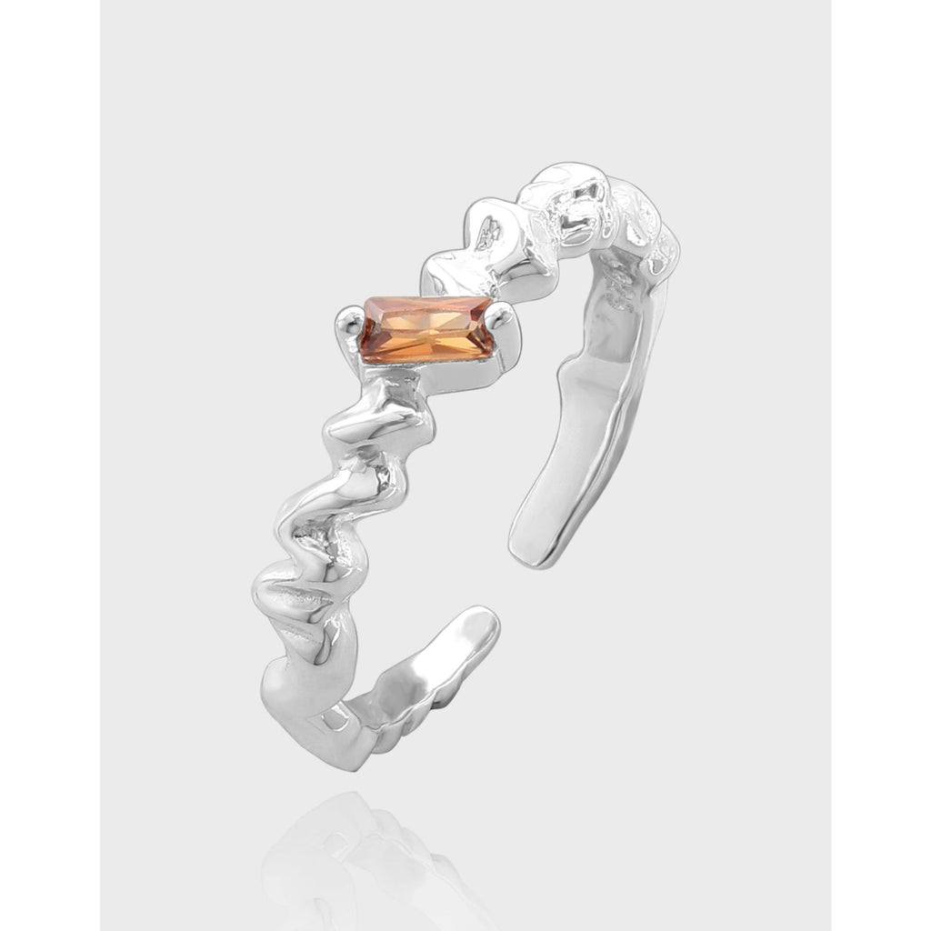 Geometric Wrinkle Texture Adjustable 925 Sterling Silver Ring