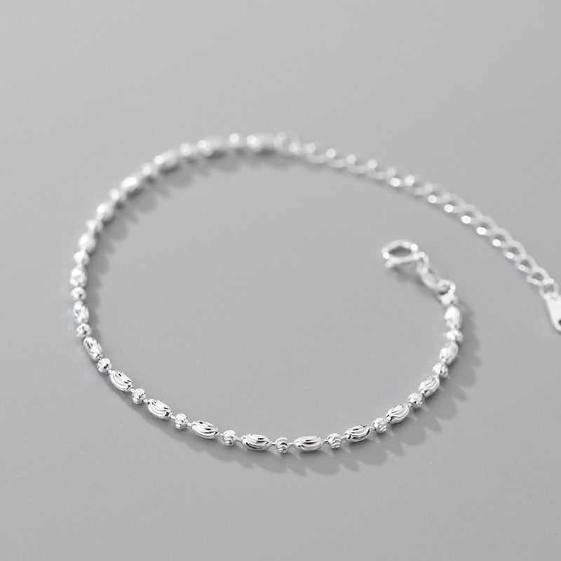 Minimalist Geometric Delicate Adjustable Extension Pure Metal Silver S925 Sterling Silver Oval Bead Chain Bracelet