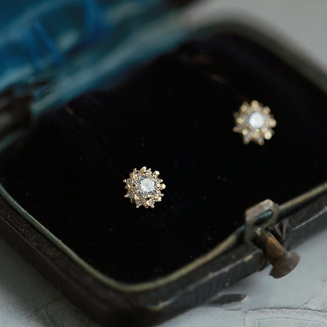 Beautiful Girl Office CZ Sunflowers 925 Sterling Silver Stud Earrings