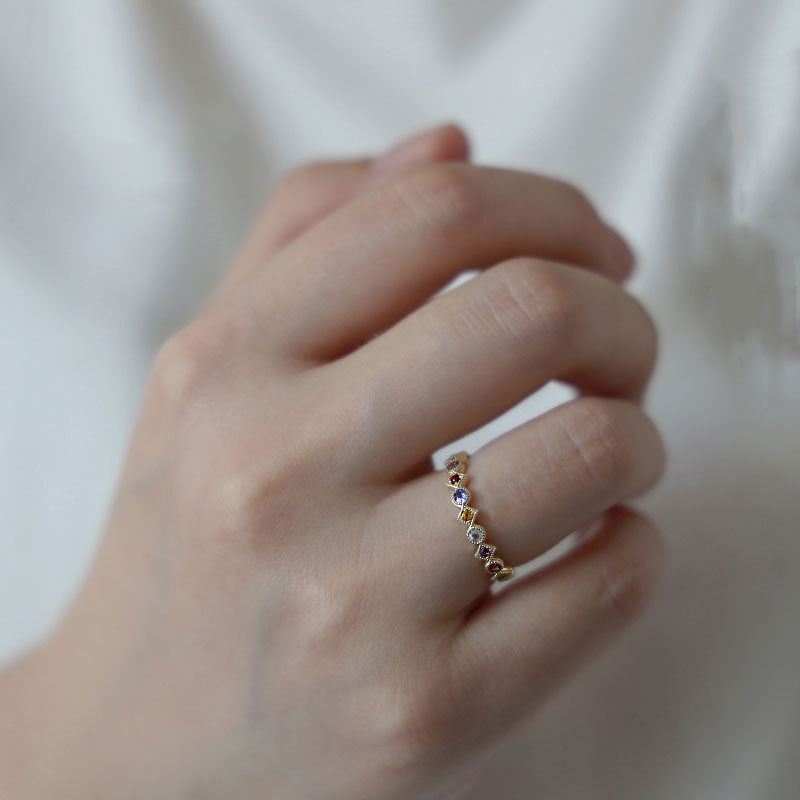 Colorful CZ Geometry 925 Sterling Silver Adjustable Ring