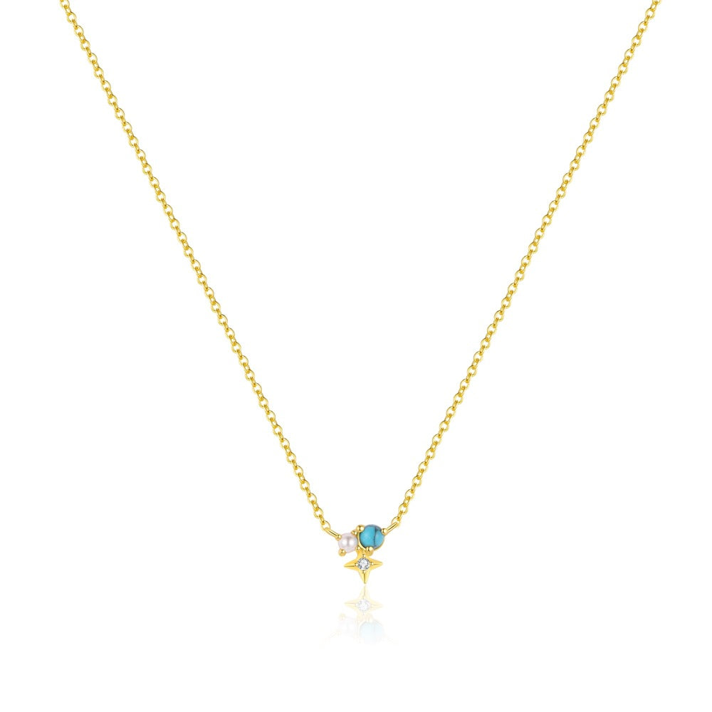 Girl White Pink CZ Star River 925 Sterling Silver Necklace