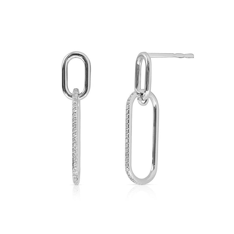 Fashion Commuter Elegant Modern Minimalist Jewelry Geometric Double Oval Link Cubic Zirconia 925 Sterling Silver Drop Stud Earrings