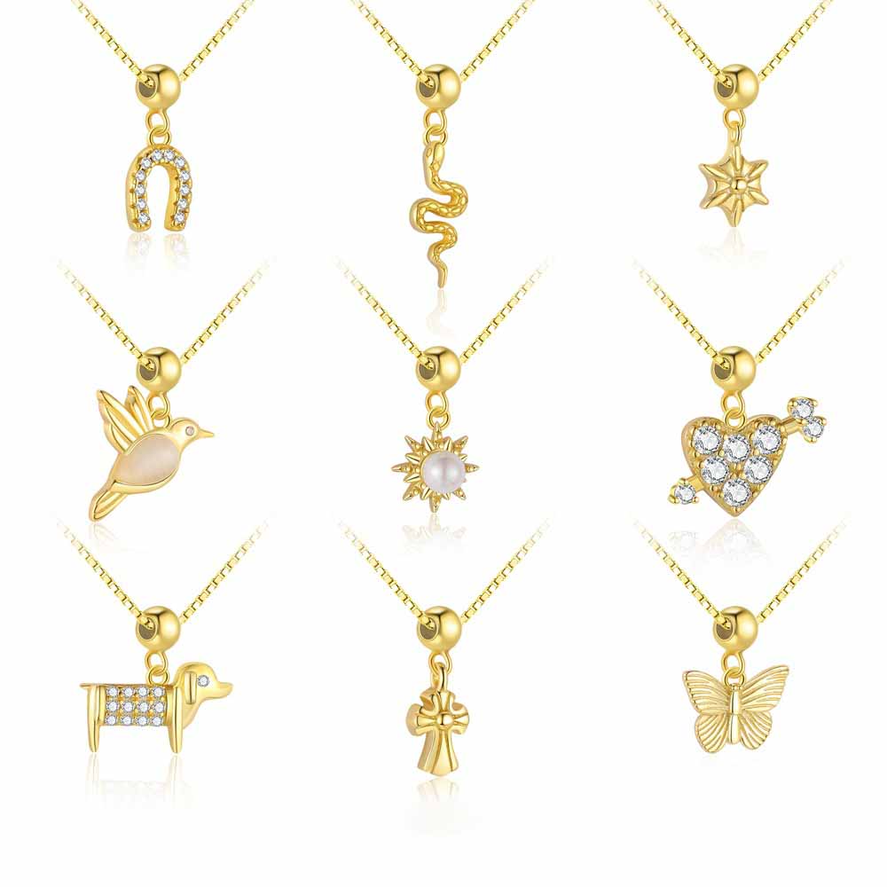 Fashion Gold CZ Heart Dog Bird Snake Star Cross 925 Sterling Silver DIY Pendant