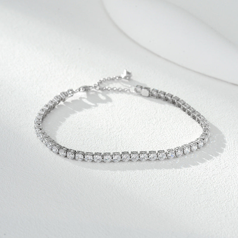 Cubic Zirconia Tennis Bracelet with Full Diamond Zircon Design in White Gold Fashion Style S925 Sterling Silver for Women and Men 2025 New Gift Beautiful Elegant