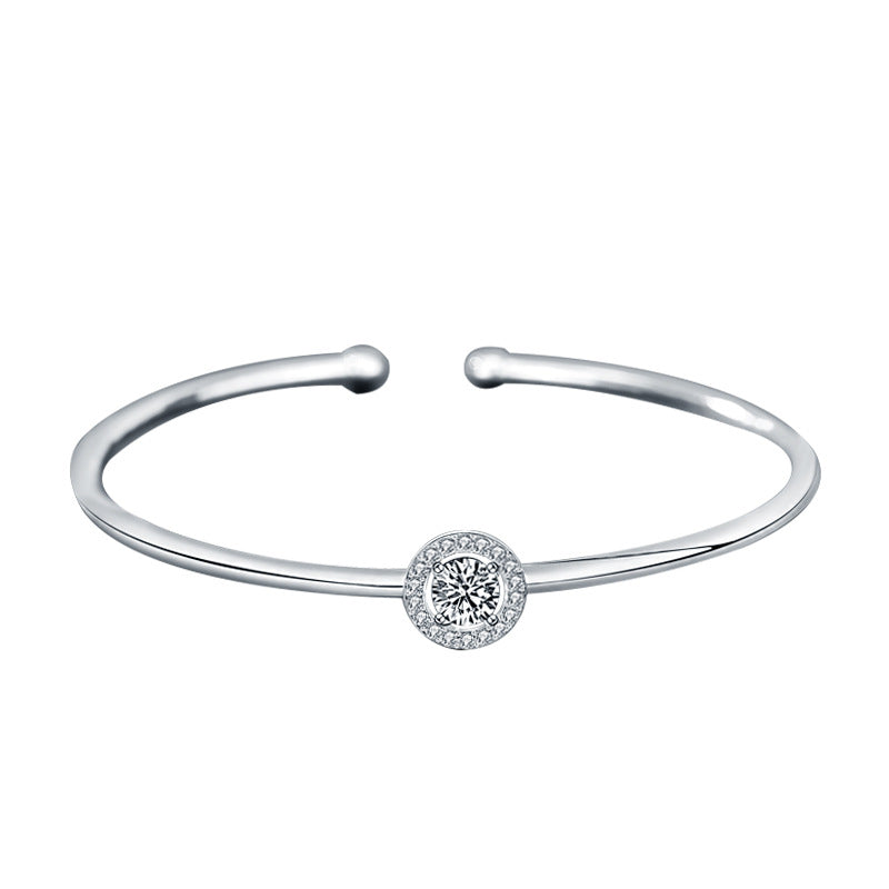 Fashion New Handmade Round Dancing CZ Solid 925 Sterling Silver Open Bangle