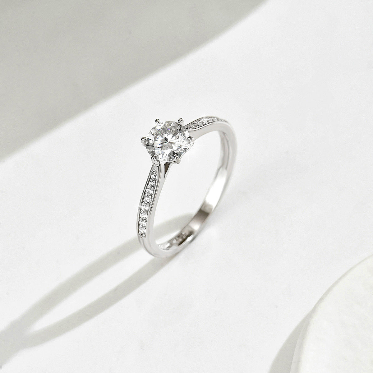 Luxury-Inspired Design With A Six-Prong Side-Set Moissanite Accent Stone 925 Sterling Silver Ring
